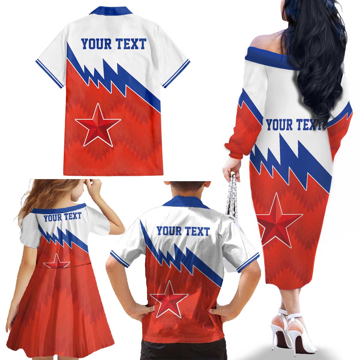 Personalized Russia Football Family Matching Off The Shoulder Long Sleeve Dress and Hawaiian Shirt The National Team Go Champion - Wonder Print Shop