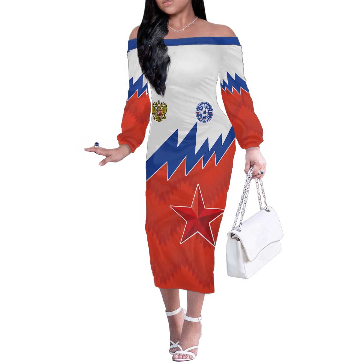 Personalized Russia Football Family Matching Off The Shoulder Long Sleeve Dress and Hawaiian Shirt The National Team Go Champion - Wonder Print Shop