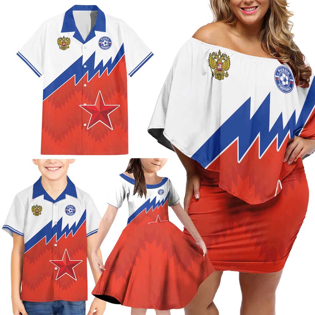 Personalized Russia Football Family Matching Off Shoulder Short Dress and Hawaiian Shirt The National Team Go Champion - Wonder Print Shop
