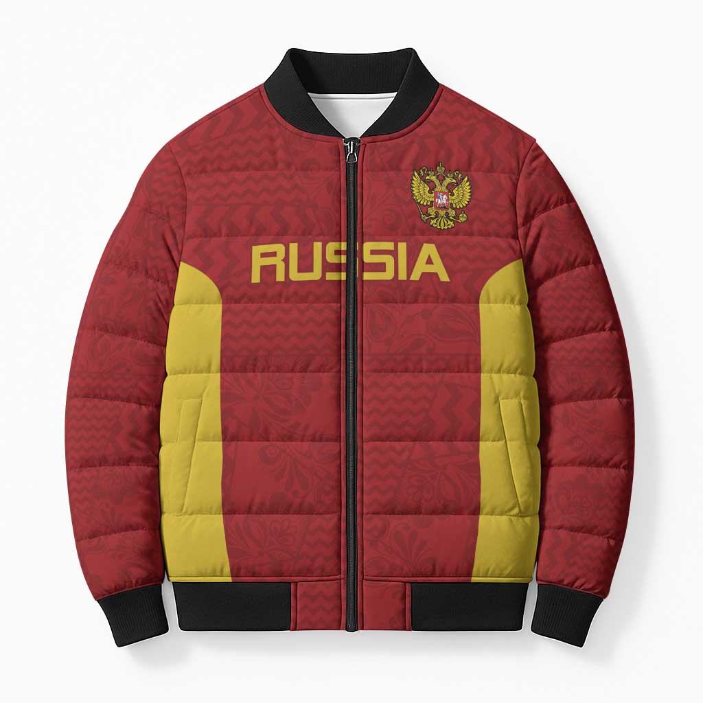 Custom Russia Football Bomber Puffer Jacket Nashi Parni Khokhloma Style - Red - Wonder Print Shop