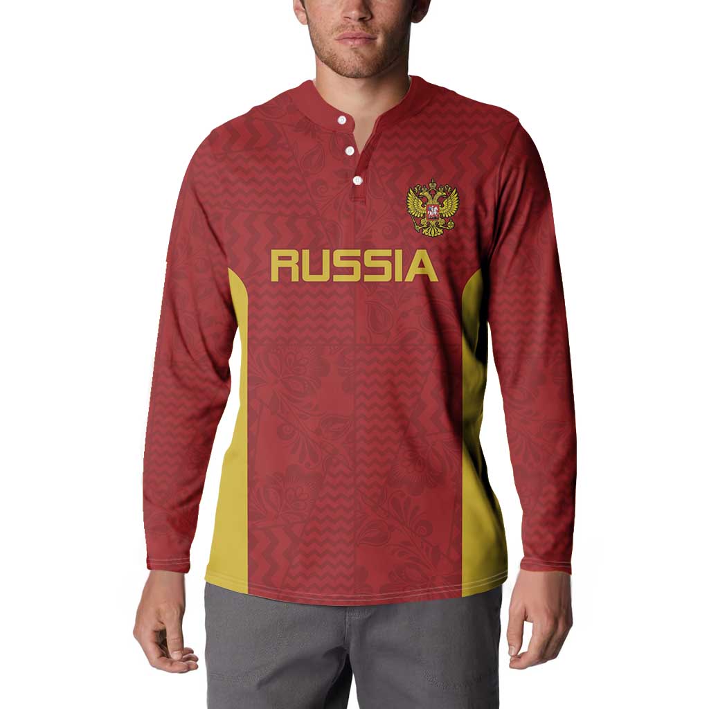 Custom Russia Football Button Sweatshirt Nashi Parni Khokhloma Style - Red - Wonder Print Shop