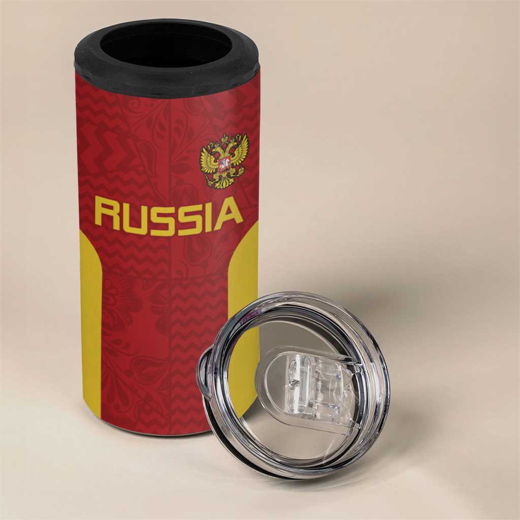 Custom Russia Football 4 in 1 Can Cooler Tumbler Nashi Parni Khokhloma Style - Red - Wonder Print Shop