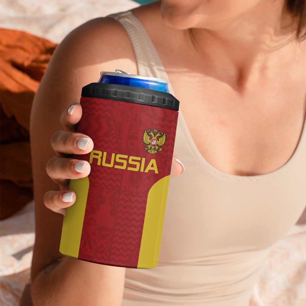 Custom Russia Football 4 in 1 Can Cooler Tumbler Nashi Parni Khokhloma Style - Red - Wonder Print Shop