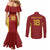 Custom Russia Football Couples Matching Mermaid Dress and Long Sleeve Button Shirt Nashi Parni Khokhloma Style - Red - Wonder Print Shop