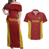 Custom Russia Football Couples Matching Off Shoulder Maxi Dress and Hawaiian Shirt Nashi Parni Khokhloma Style - Red - Wonder Print Shop