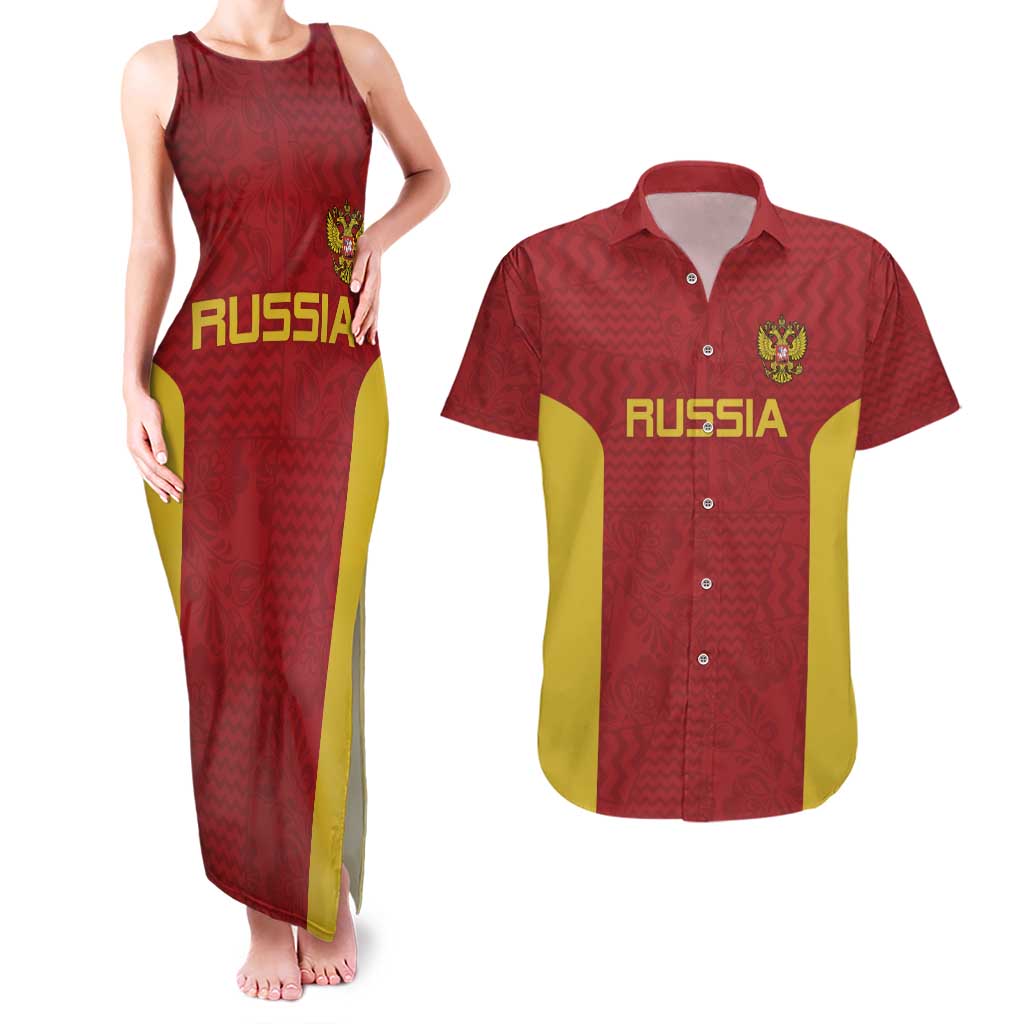 Custom Russia Football Couples Matching Tank Maxi Dress and Hawaiian Shirt Nashi Parni Khokhloma Style - Red - Wonder Print Shop