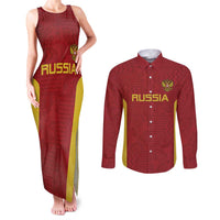 Custom Russia Football Couples Matching Tank Maxi Dress and Long Sleeve Button Shirt Nashi Parni Khokhloma Style - Red - Wonder Print Shop
