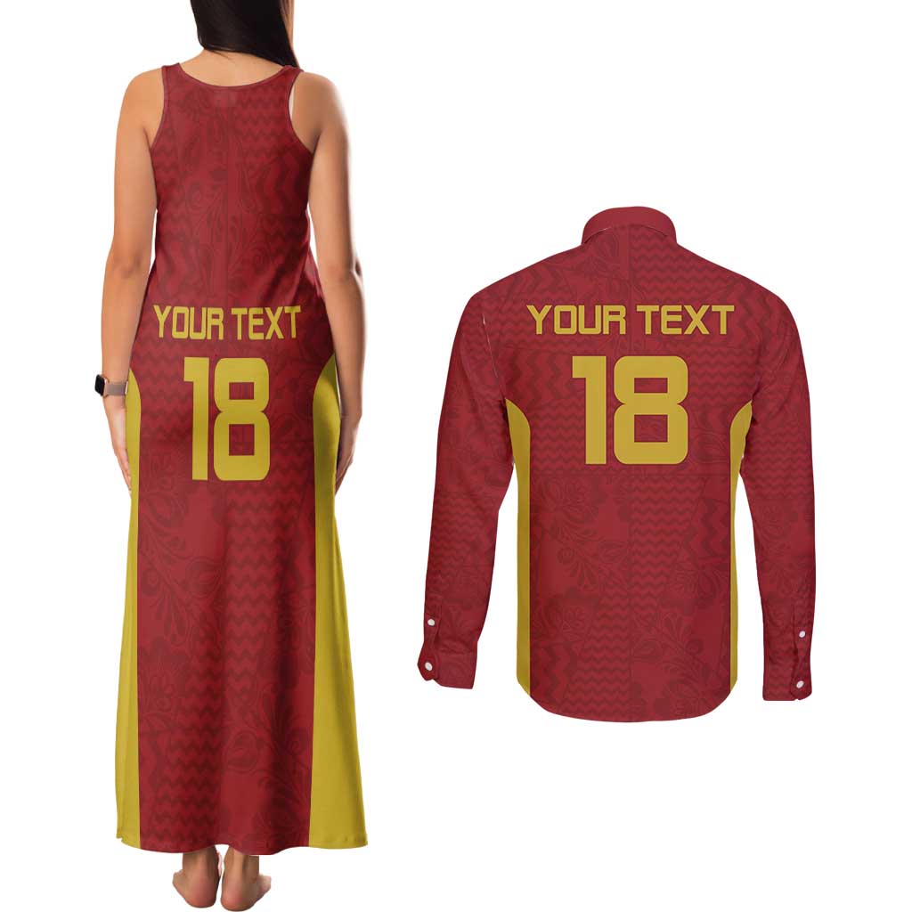 Custom Russia Football Couples Matching Tank Maxi Dress and Long Sleeve Button Shirt Nashi Parni Khokhloma Style - Red - Wonder Print Shop