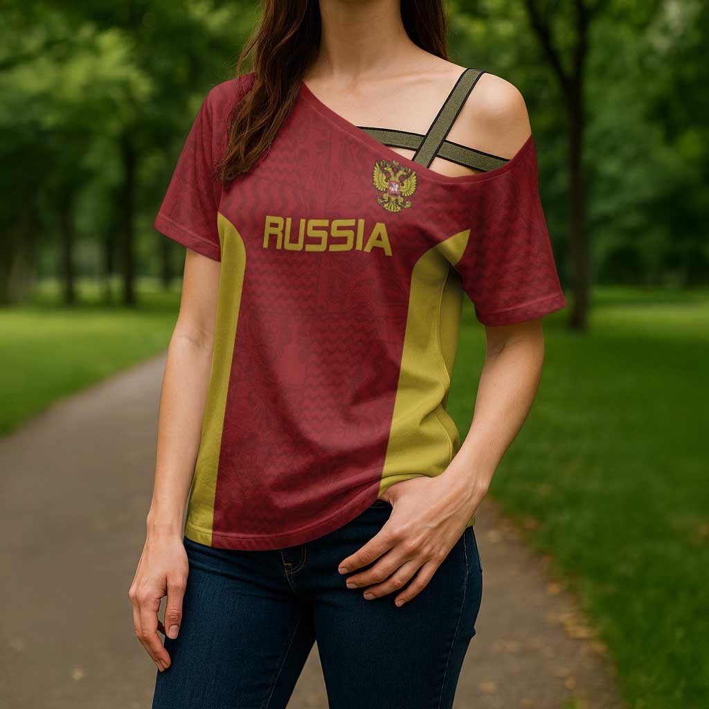 Custom Russia Football Cross Shoulder Shirt Nashi Parni Khokhloma Style - Red - Wonder Print Shop