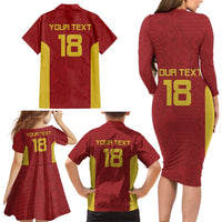 Custom Russia Football Family Matching Long Sleeve Bodycon Dress and Hawaiian Shirt Nashi Parni Khokhloma Style - Red - Wonder Print Shop