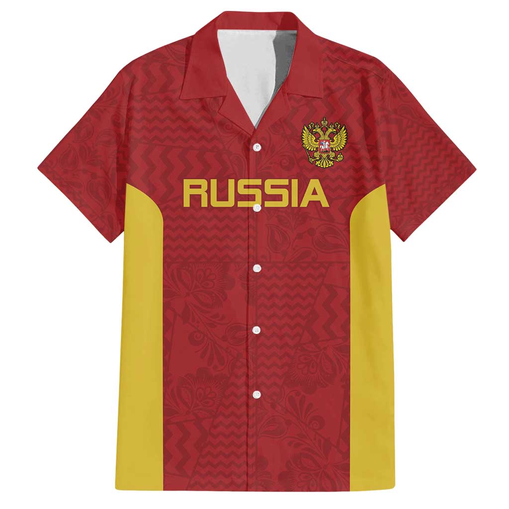Custom Russia Football Family Matching Long Sleeve Bodycon Dress and Hawaiian Shirt Nashi Parni Khokhloma Style - Red - Wonder Print Shop