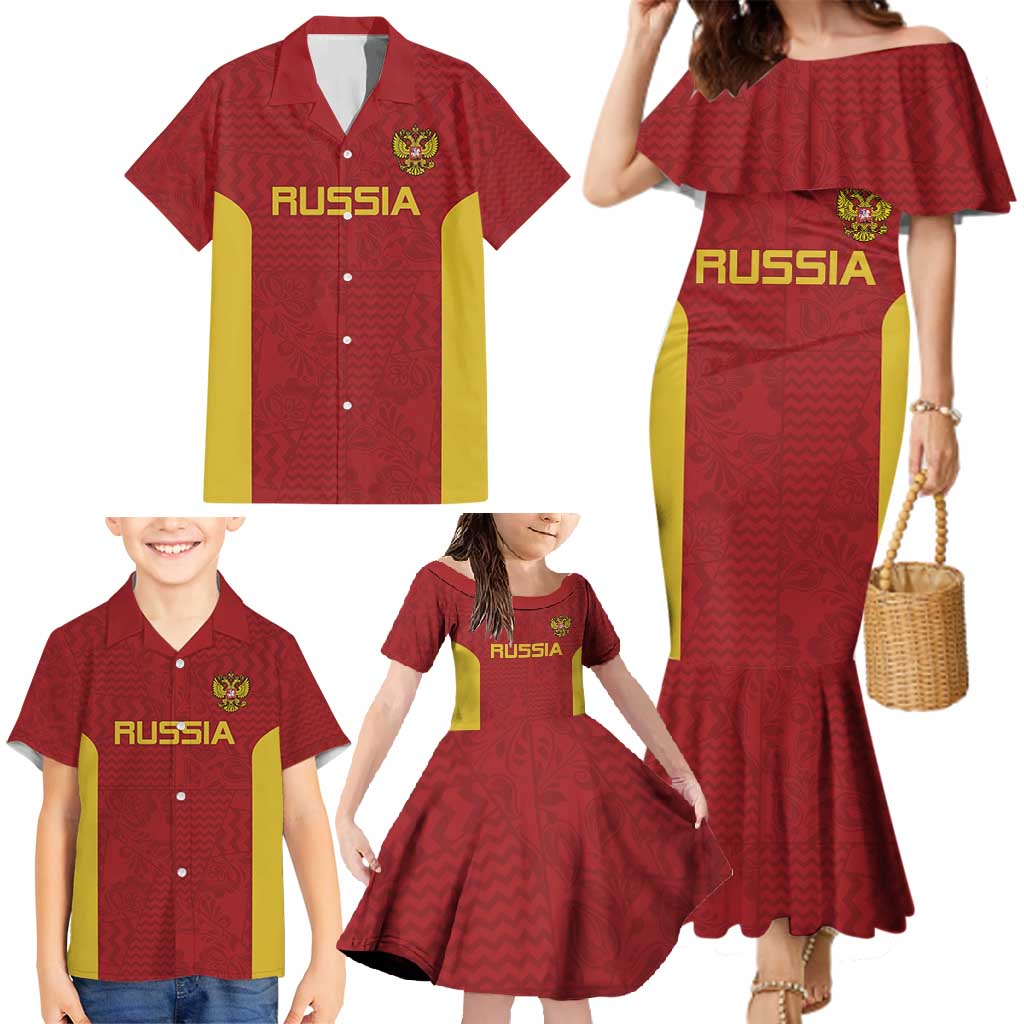 Custom Russia Football Family Matching Mermaid Dress and Hawaiian Shirt Nashi Parni Khokhloma Style - Red - Wonder Print Shop