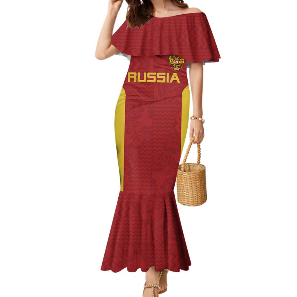 Custom Russia Football Family Matching Mermaid Dress and Hawaiian Shirt Nashi Parni Khokhloma Style - Red - Wonder Print Shop