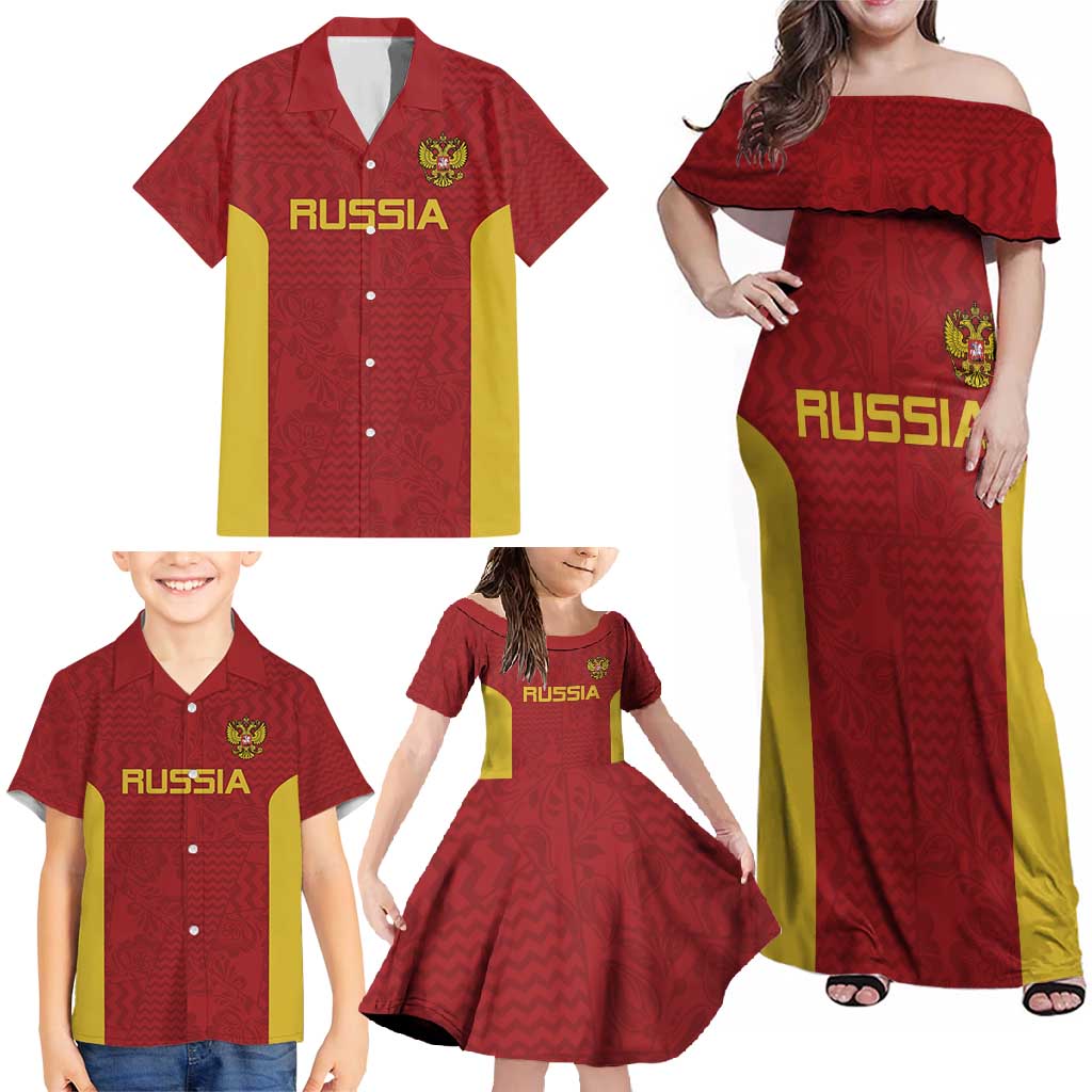 Custom Russia Football Family Matching Off Shoulder Maxi Dress and Hawaiian Shirt Nashi Parni Khokhloma Style - Red - Wonder Print Shop