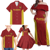 Custom Russia Football Family Matching Off Shoulder Maxi Dress and Hawaiian Shirt Nashi Parni Khokhloma Style - Red - Wonder Print Shop