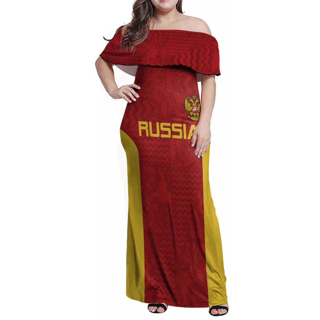 Custom Russia Football Family Matching Off Shoulder Maxi Dress and Hawaiian Shirt Nashi Parni Khokhloma Style - Red - Wonder Print Shop