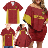 Custom Russia Football Family Matching Off Shoulder Short Dress and Hawaiian Shirt Nashi Parni Khokhloma Style - Red - Wonder Print Shop