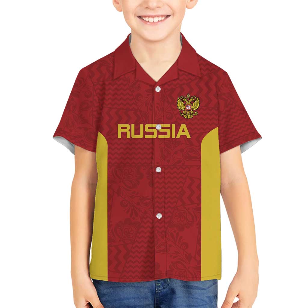 Custom Russia Football Family Matching Off Shoulder Short Dress and Hawaiian Shirt Nashi Parni Khokhloma Style - Red - Wonder Print Shop