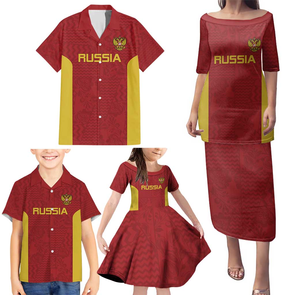 Custom Russia Football Family Matching Puletasi and Hawaiian Shirt Nashi Parni Khokhloma Style - Red - Wonder Print Shop