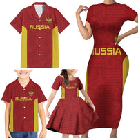 Custom Russia Football Family Matching Short Sleeve Bodycon Dress and Hawaiian Shirt Nashi Parni Khokhloma Style - Red - Wonder Print Shop
