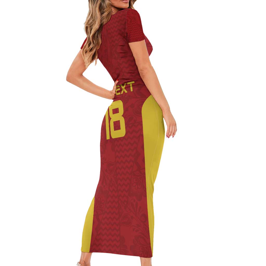 Custom Russia Football Family Matching Short Sleeve Bodycon Dress and Hawaiian Shirt Nashi Parni Khokhloma Style - Red - Wonder Print Shop