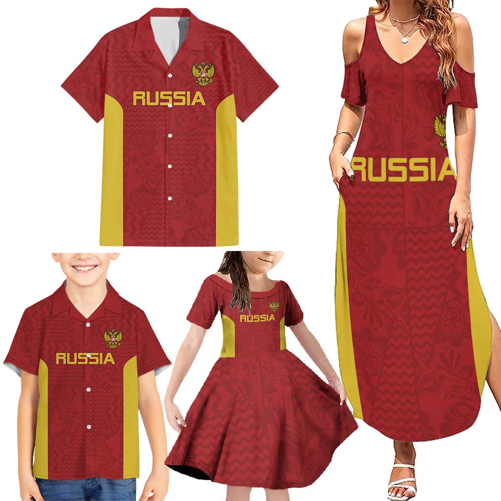 Custom Russia Football Family Matching Summer Maxi Dress and Hawaiian Shirt Nashi Parni Khokhloma Style - Red - Wonder Print Shop