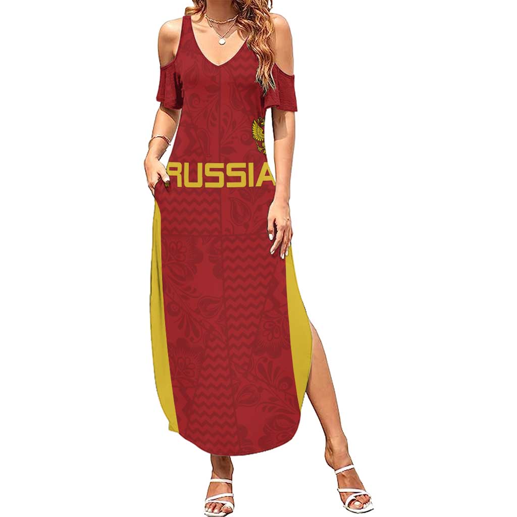 Custom Russia Football Family Matching Summer Maxi Dress and Hawaiian Shirt Nashi Parni Khokhloma Style - Red - Wonder Print Shop