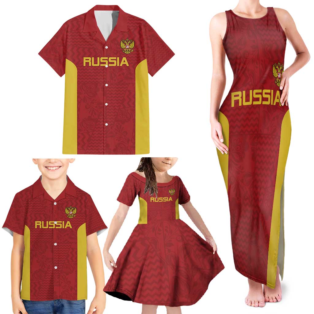 Custom Russia Football Family Matching Tank Maxi Dress and Hawaiian Shirt Nashi Parni Khokhloma Style - Red - Wonder Print Shop