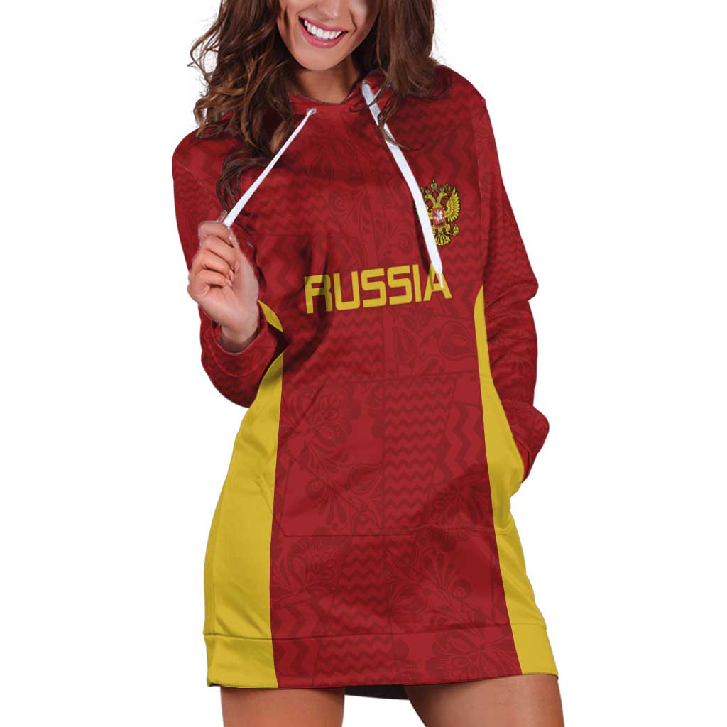 Custom Russia Football Hoodie Dress Nashi Parni Khokhloma Style - Red - Wonder Print Shop
