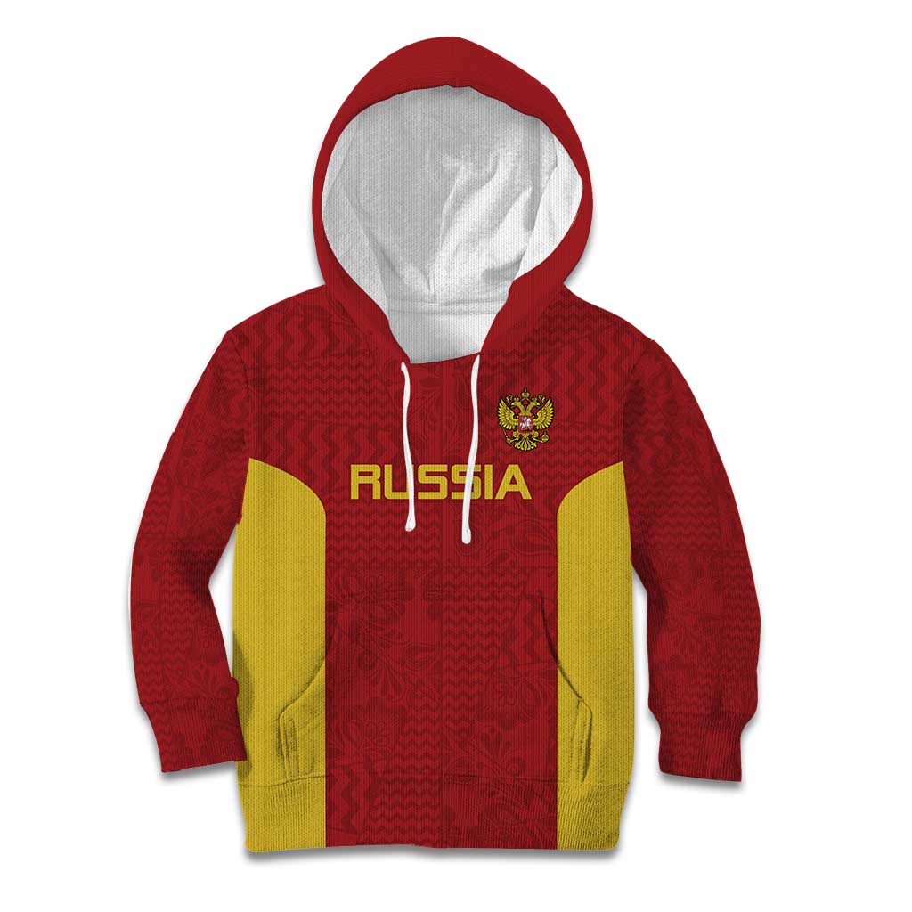 Custom Russia Football Kid Hoodie Nashi Parni Khokhloma Style - Red - Wonder Print Shop