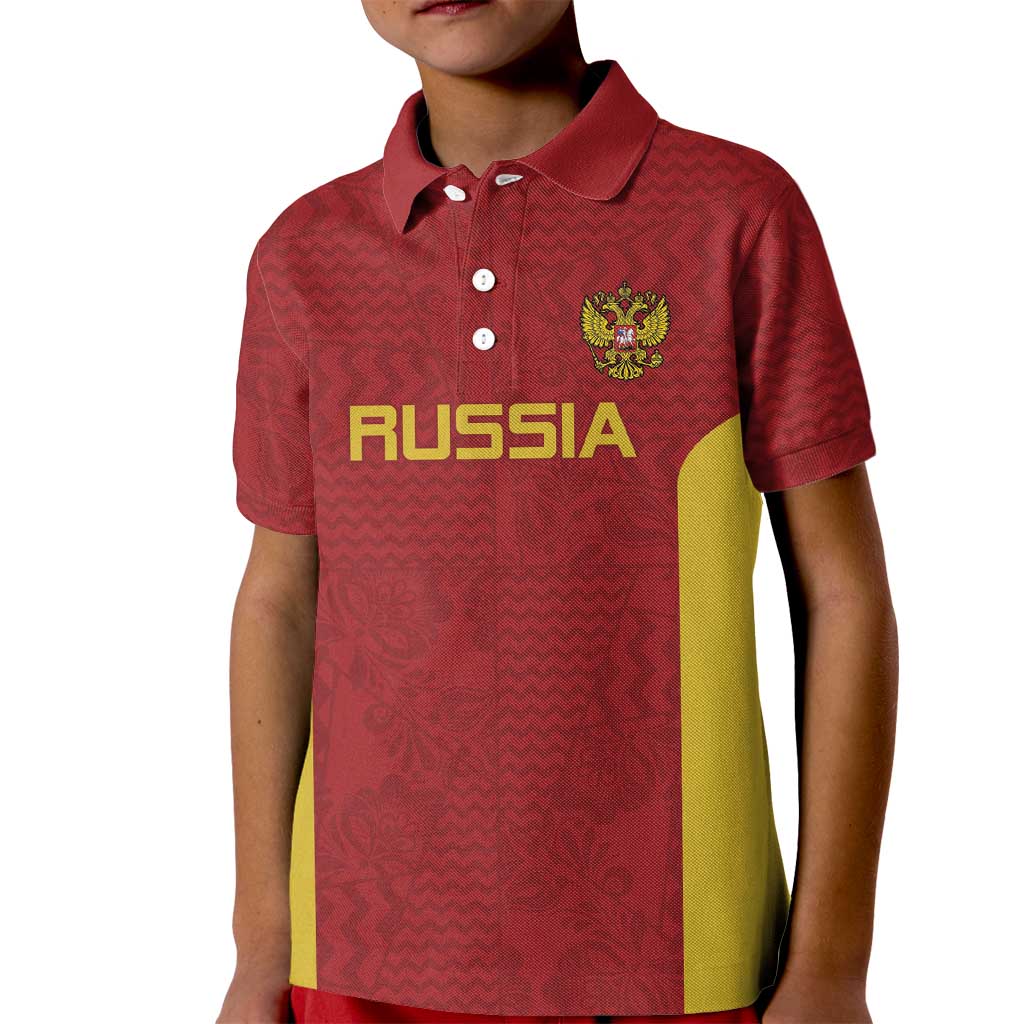 Custom Russia Football Kid Polo Shirt Nashi Parni Khokhloma Style - Red - Wonder Print Shop