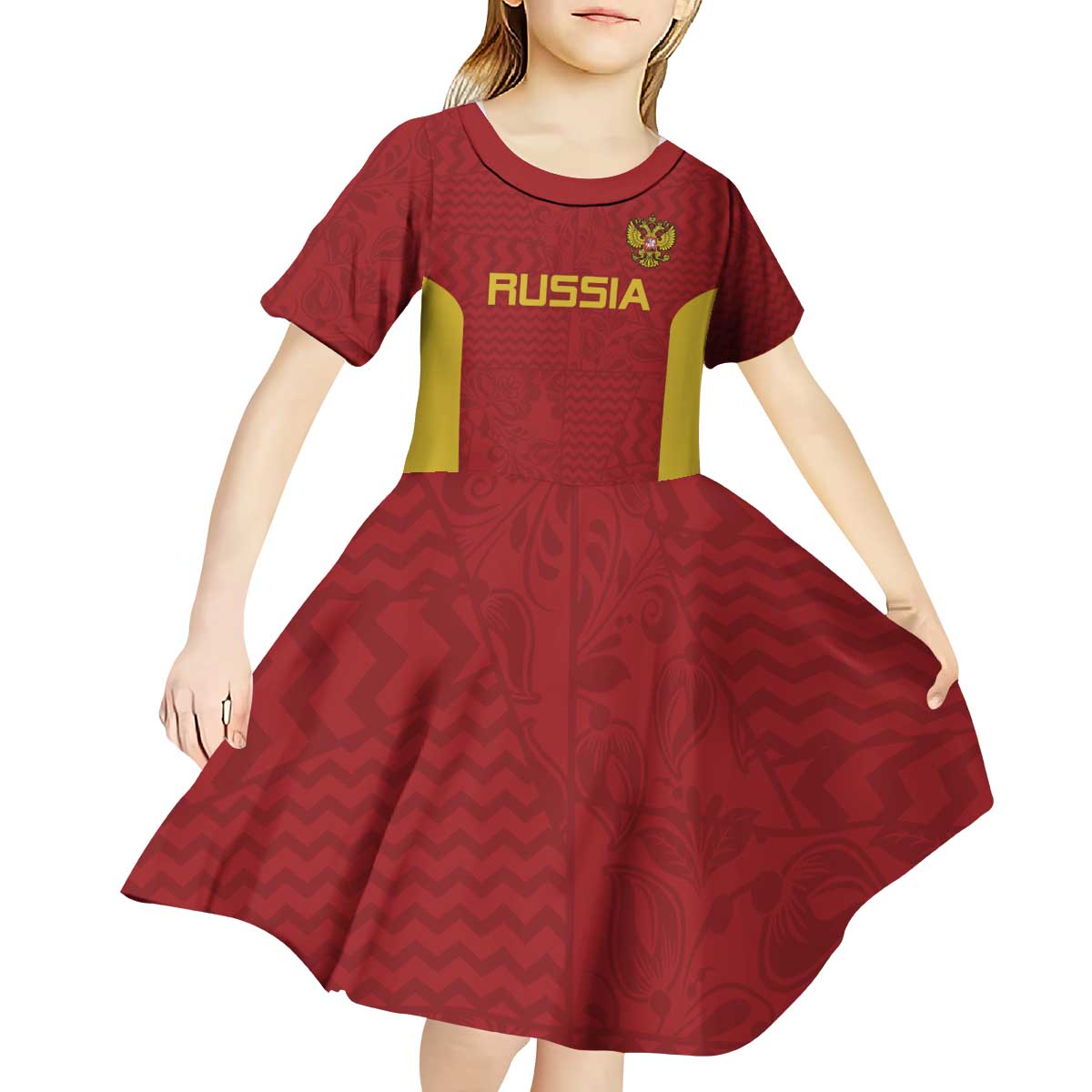 Custom Russia Football Kid Short Sleeve Dress Nashi Parni Khokhloma Style - Red - Wonder Print Shop