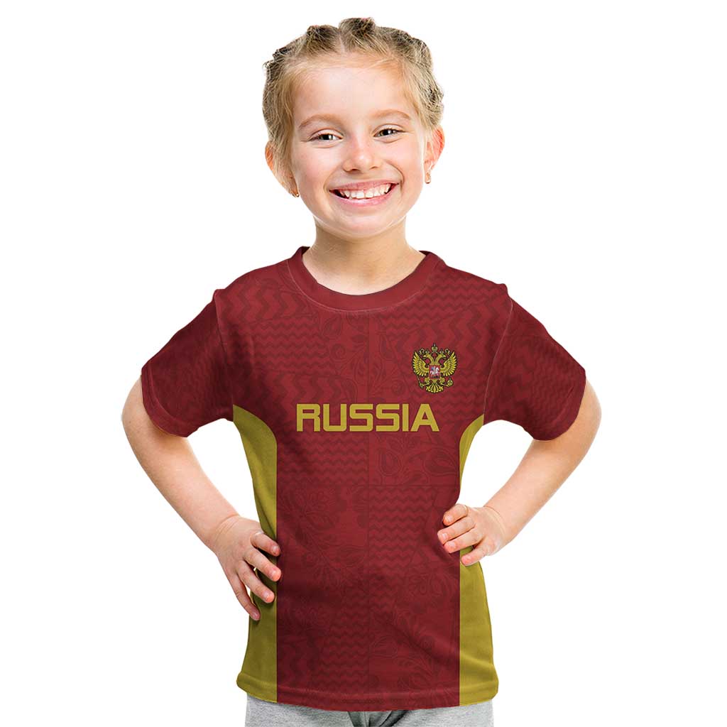 Custom Russia Football Kid T Shirt Nashi Parni Khokhloma Style - Red - Wonder Print Shop