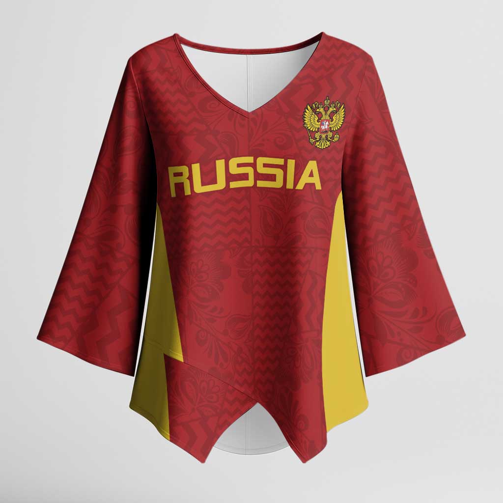 Custom Russia Football Kimono Sleeve Blouse Nashi Parni Khokhloma Style - Red - Wonder Print Shop
