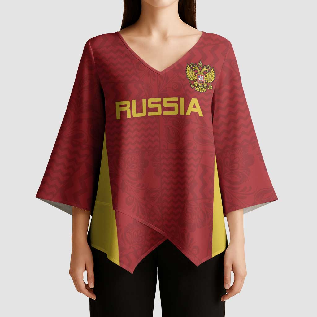 Custom Russia Football Kimono Sleeve Blouse Nashi Parni Khokhloma Style - Red - Wonder Print Shop