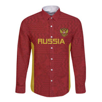 Custom Russia Football Long Sleeve Button Shirt Nashi Parni Khokhloma Style - Red - Wonder Print Shop