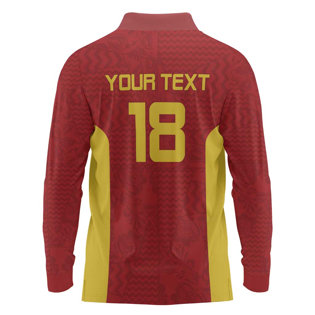 Custom Russia Football Long Sleeve Polo Shirt Nashi Parni Khokhloma Style - Red - Wonder Print Shop