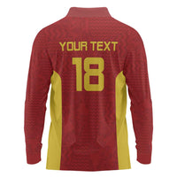 Custom Russia Football Long Sleeve Polo Shirt Nashi Parni Khokhloma Style - Red - Wonder Print Shop