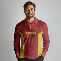 Custom Russia Football Long Sleeve Polo Shirt Nashi Parni Khokhloma Style - Red - Wonder Print Shop