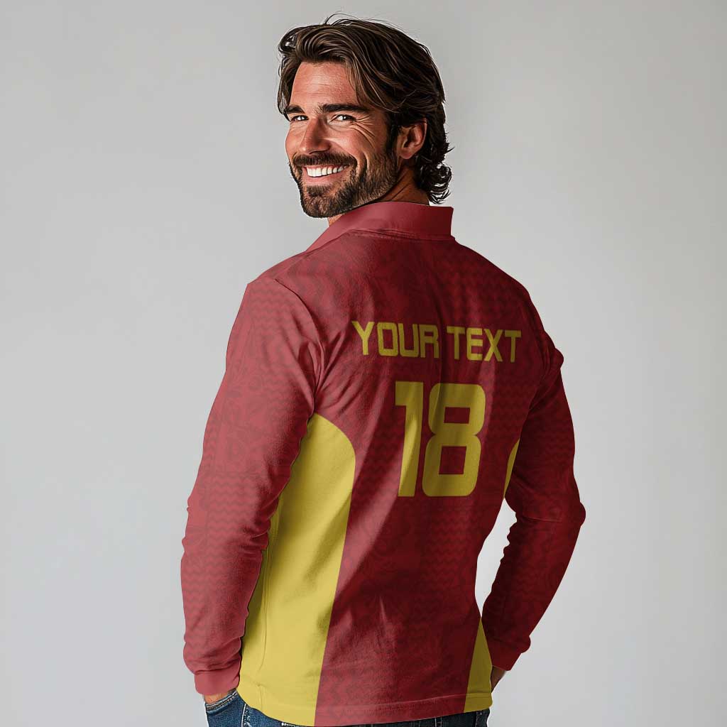 Custom Russia Football Long Sleeve Polo Shirt Nashi Parni Khokhloma Style - Red - Wonder Print Shop