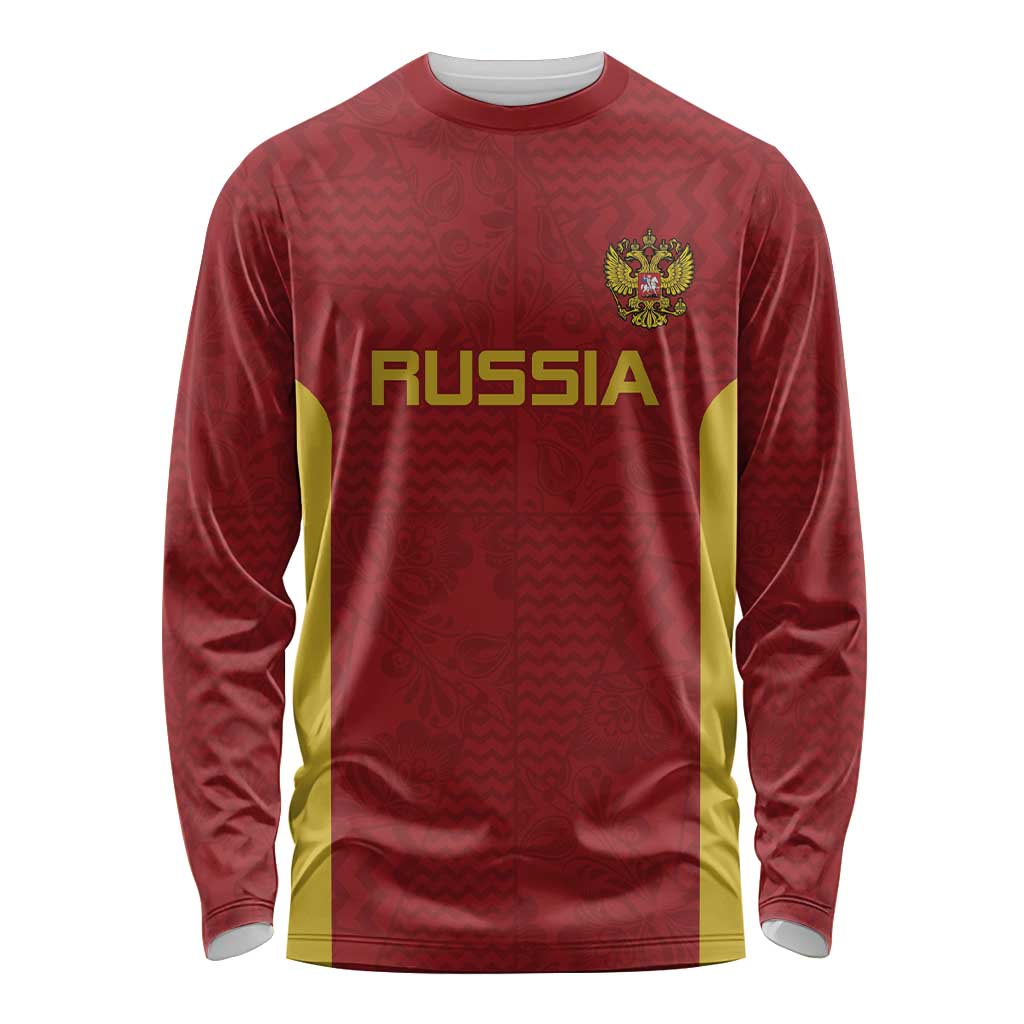 Custom Russia Football Long Sleeve Shirt Nashi Parni Khokhloma Style - Red - Wonder Print Shop