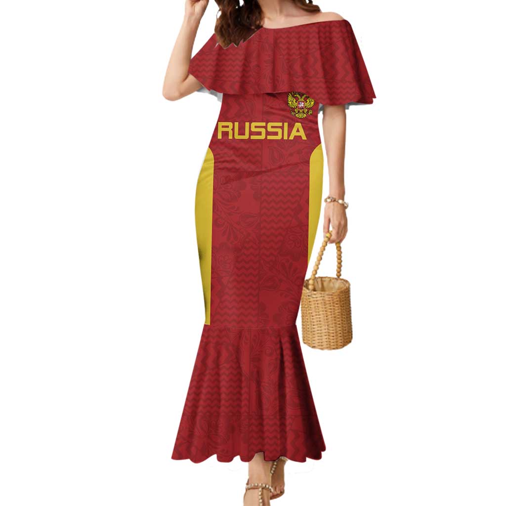 Custom Russia Football Mermaid Dress Nashi Parni Khokhloma Style - Red - Wonder Print Shop