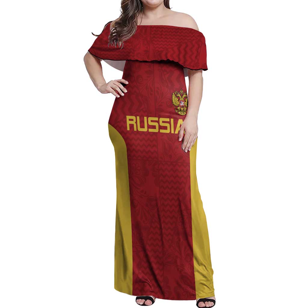 Custom Russia Football Off Shoulder Maxi Dress Nashi Parni Khokhloma Style - Red - Wonder Print Shop