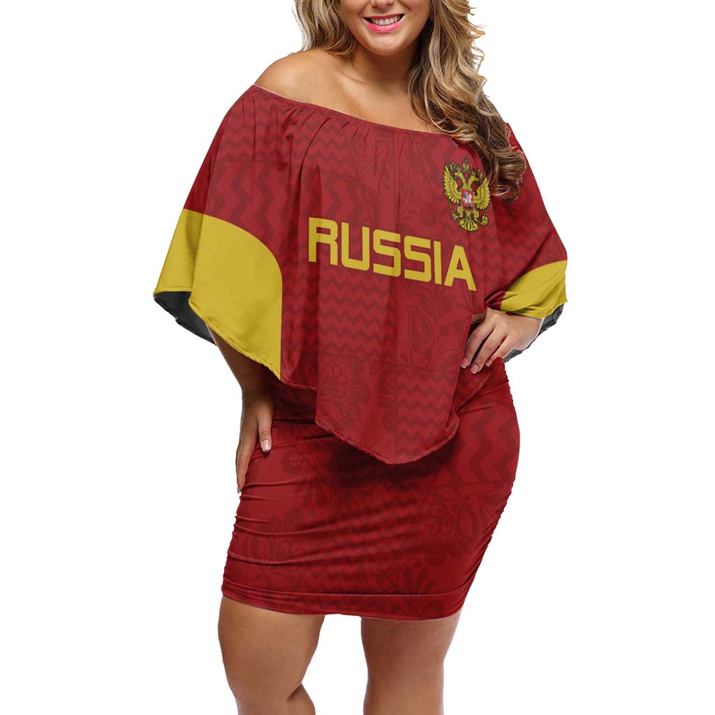 Custom Russia Football Off Shoulder Short Dress Nashi Parni Khokhloma Style - Red - Wonder Print Shop