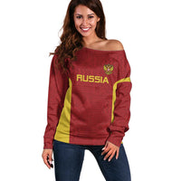 Custom Russia Football Off Shoulder Sweater Nashi Parni Khokhloma Style - Red - Wonder Print Shop