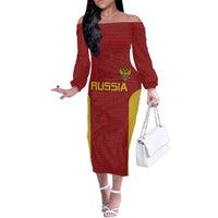 Custom Russia Football Off The Shoulder Long Sleeve Dress Nashi Parni Khokhloma Style - Red - Wonder Print Shop