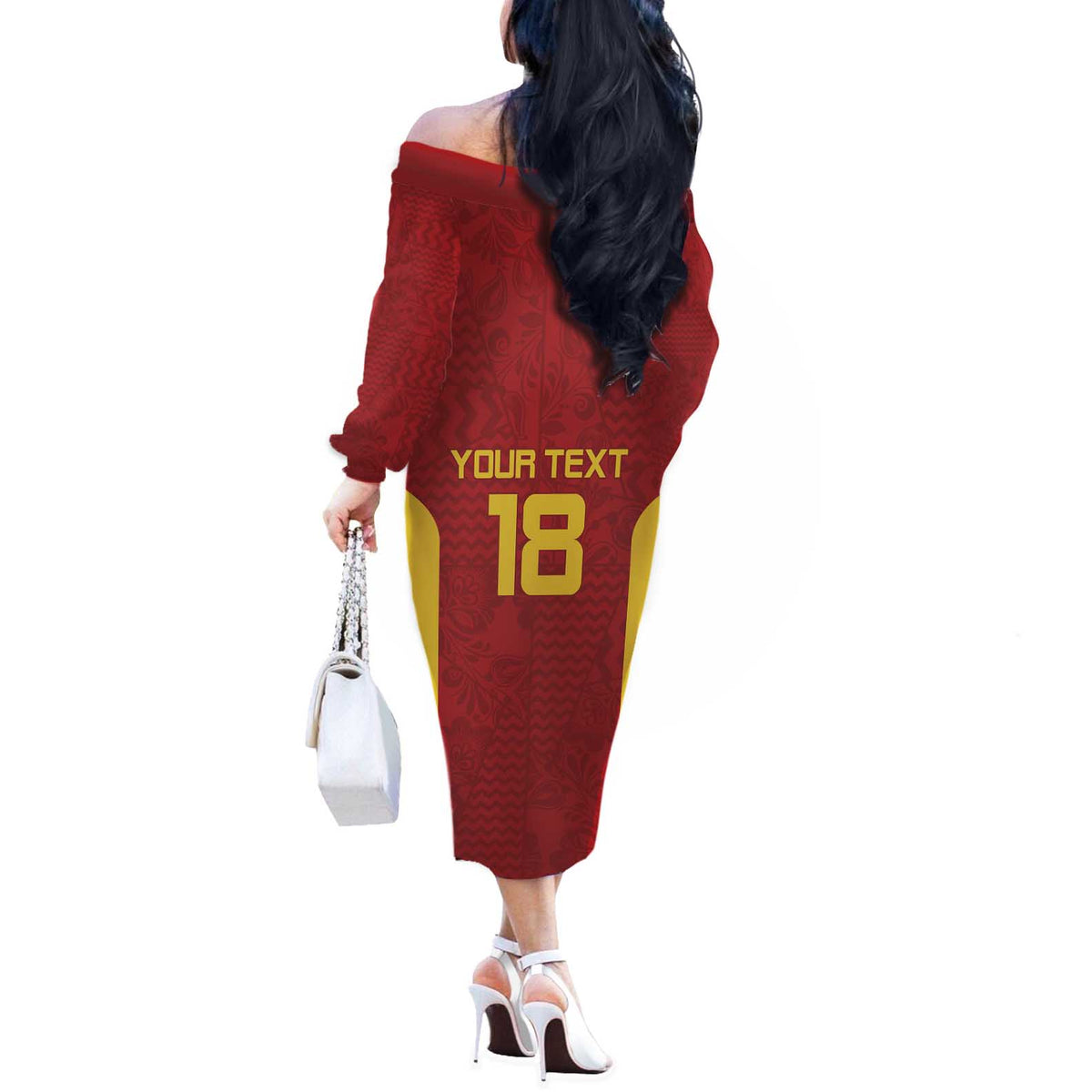 Custom Russia Football Off The Shoulder Long Sleeve Dress Nashi Parni Khokhloma Style - Red - Wonder Print Shop