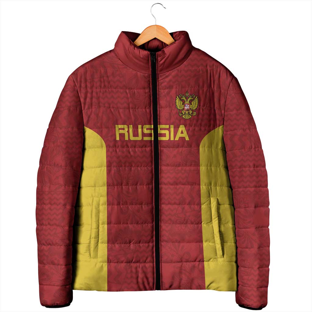 Custom Russia Football Padded Jacket Nashi Parni Khokhloma Style - Red - Wonder Print Shop
