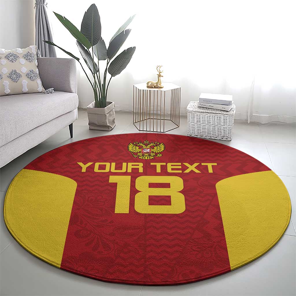 Custom Russia Football Round Carpet Nashi Parni Khokhloma Style - Red - Wonder Print Shop