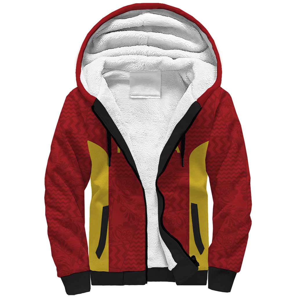 Custom Russia Football Sherpa Hoodie Nashi Parni Khokhloma Style - Red - Wonder Print Shop
